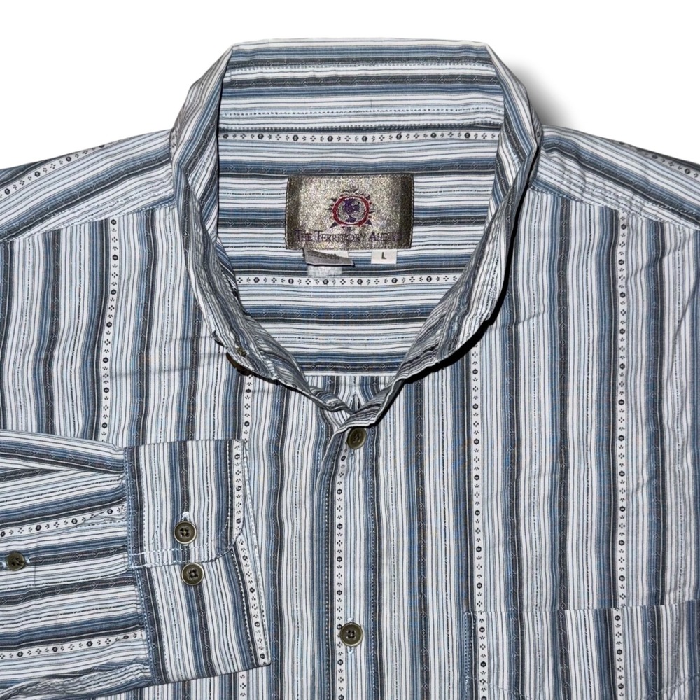 The Territory Ahead Mens Large Blue Striped Button Down Cotton Shirt Long Sleeve